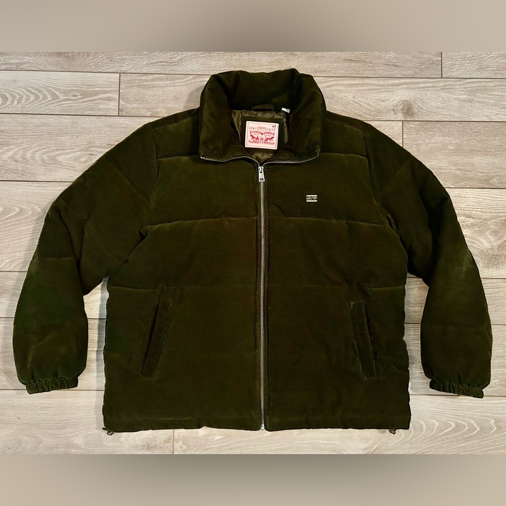 Levi's Women’s Olive Green Corduroy Puffer Quilted Jacket-Insulated -Full Zip-XL